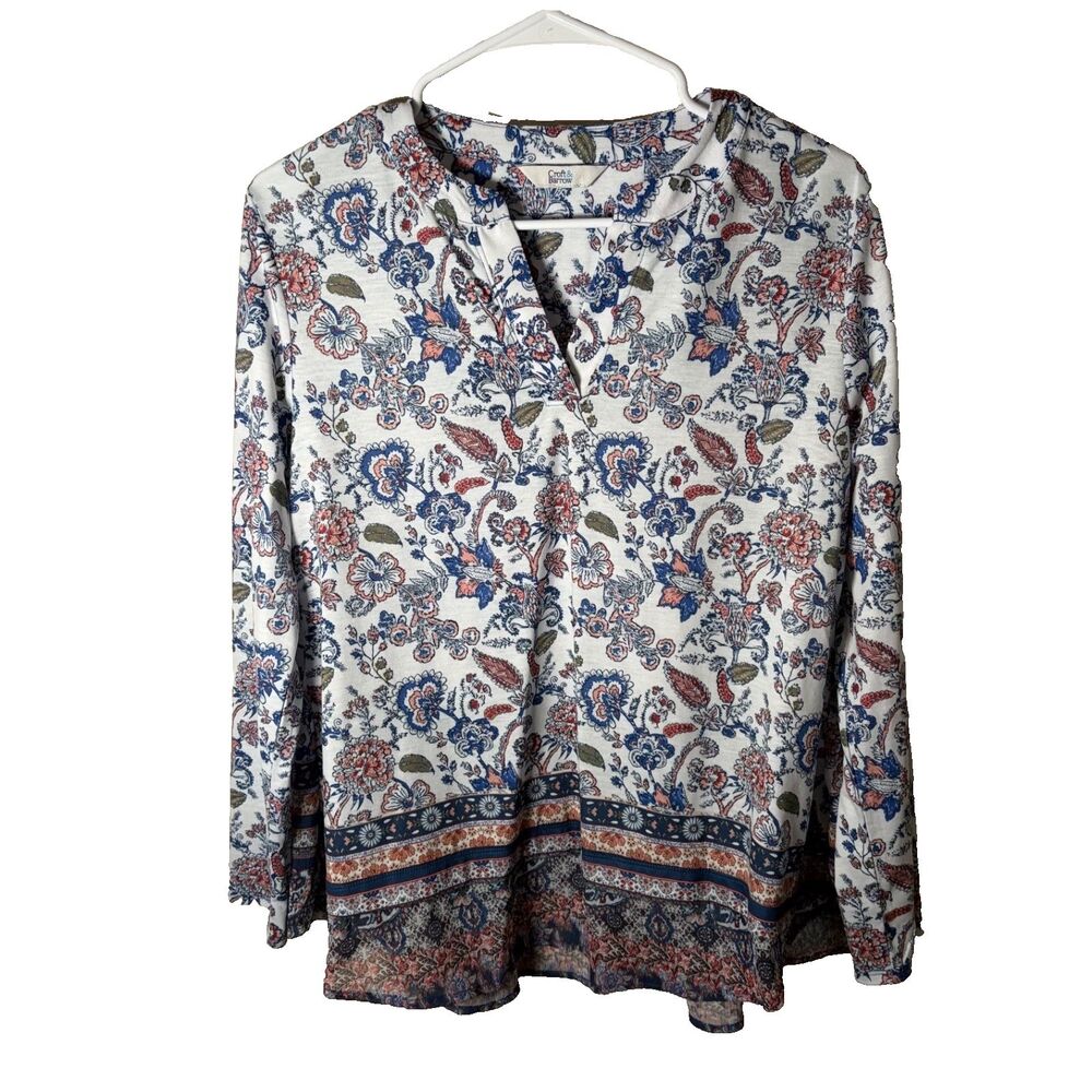 Croft & Barrow Blouse Women's Medium V-Neck Floral 3/4 Sleeve Printed Top